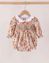 Scallop Collar Smocked Floral Bubble