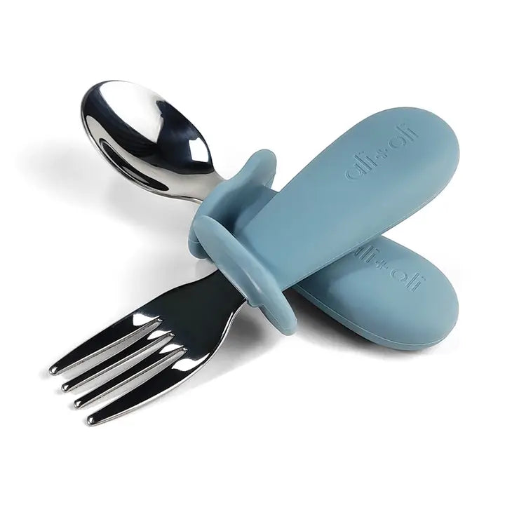 Ali+Oli Spoon & Fork Learning Set for Toddlers (Blue) 6m+
