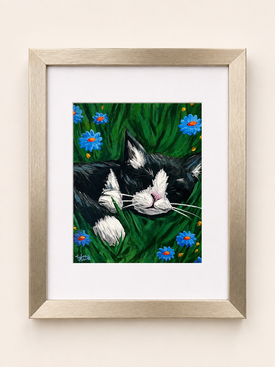 Large framed cat print