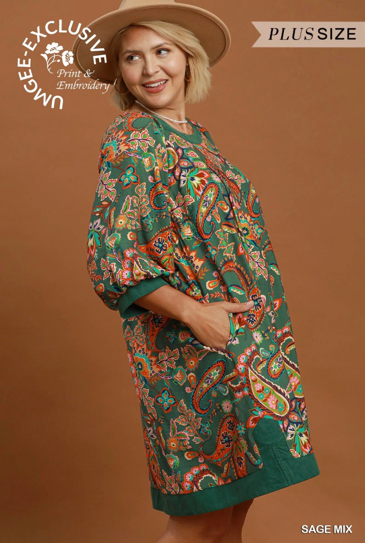 Umgee green pattern dress