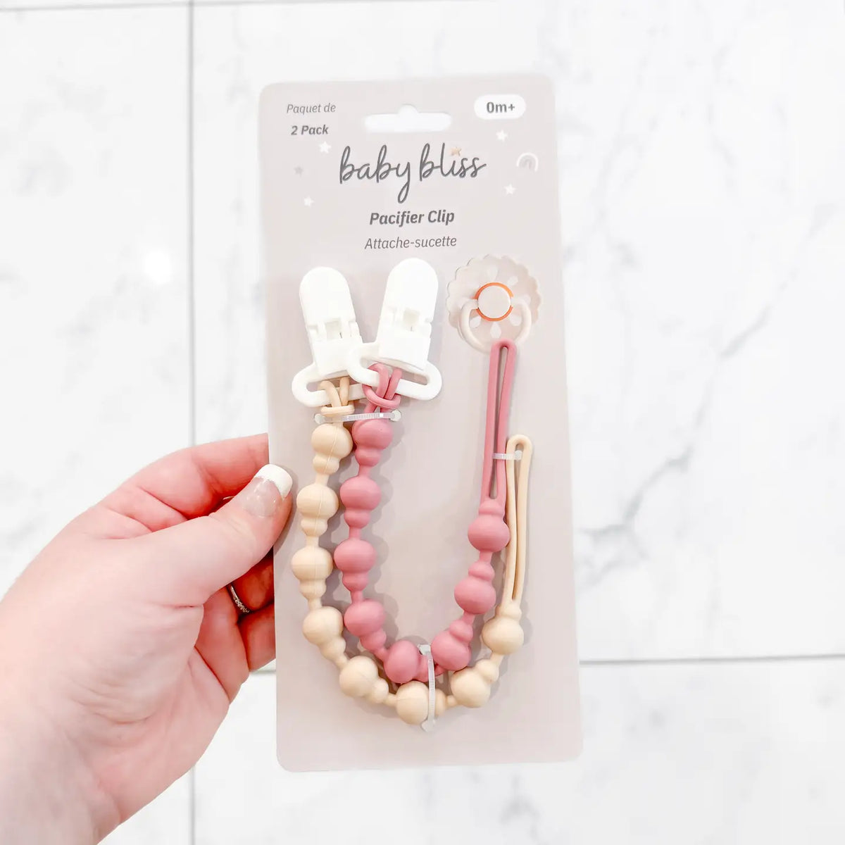 Pacifier Clip - Almond & Dusty Rose