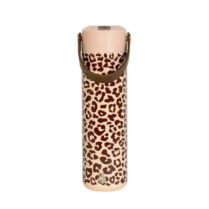 Leakproof Handle Water Bottle 24oz Beige Leopard