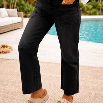 Black Frayed Crop Jeans