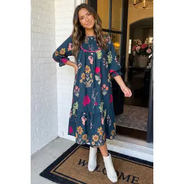 Floral Bubble Sleeve Mini Dress