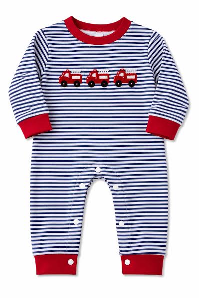 French knot fire truck romper
