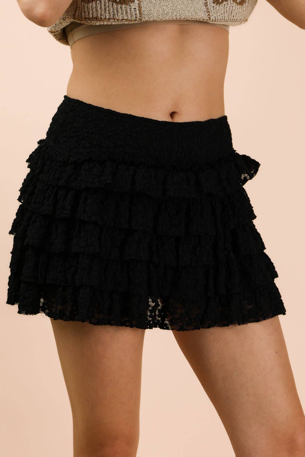 Ruffle Layered Lace Mini Skirt W/ Inner Shorts