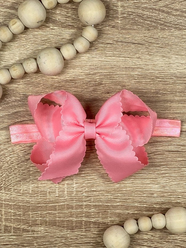 4.5" Classic Scalloped Hair Bow - Headband