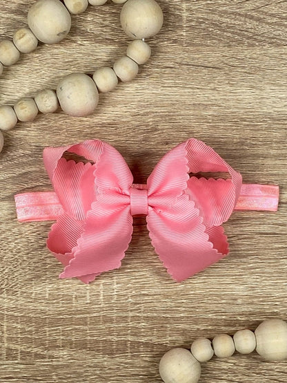 4.5" Classic Scalloped Hair Bow - Headband