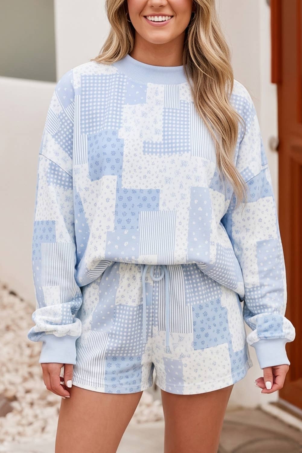 Patchwork Floral Two Piece Shorts Set
