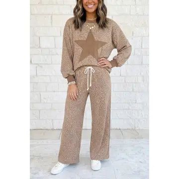 Leopard Print Star Patch Loose 2 Piece Pants Set