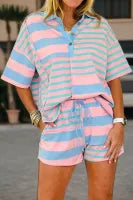 Pink & Blue Stripe Short Set