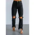 Women High Stretch Ripped Skinny Jeans Distressed Raw Hem Cropped Denim Pants
