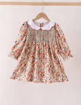 Scalloped collar floral smocked dress