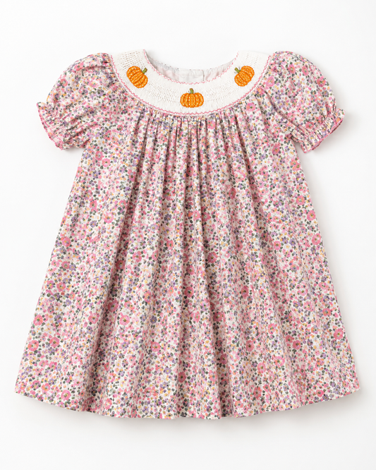 Smocked pumpkin/bow dress