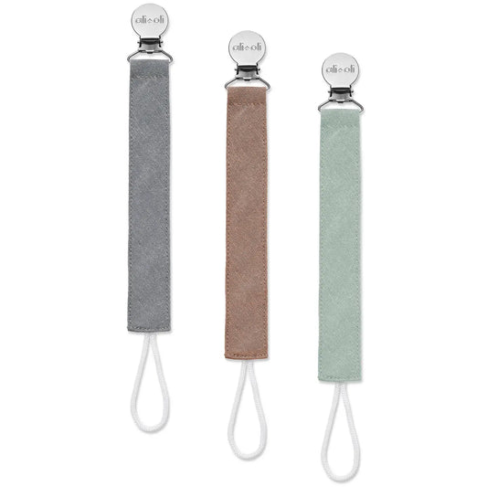 Ali+Oli Linen Pacifier Clips (Set of 3) - Forest