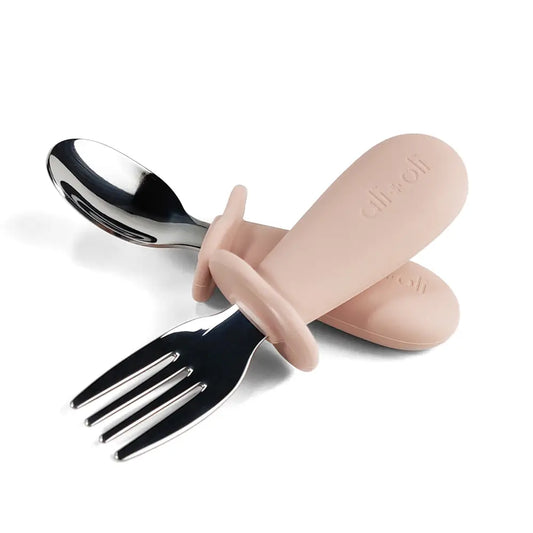 Ali+Oli Spoon & Fork Learning Set For Toddlers (Pink) 6m+