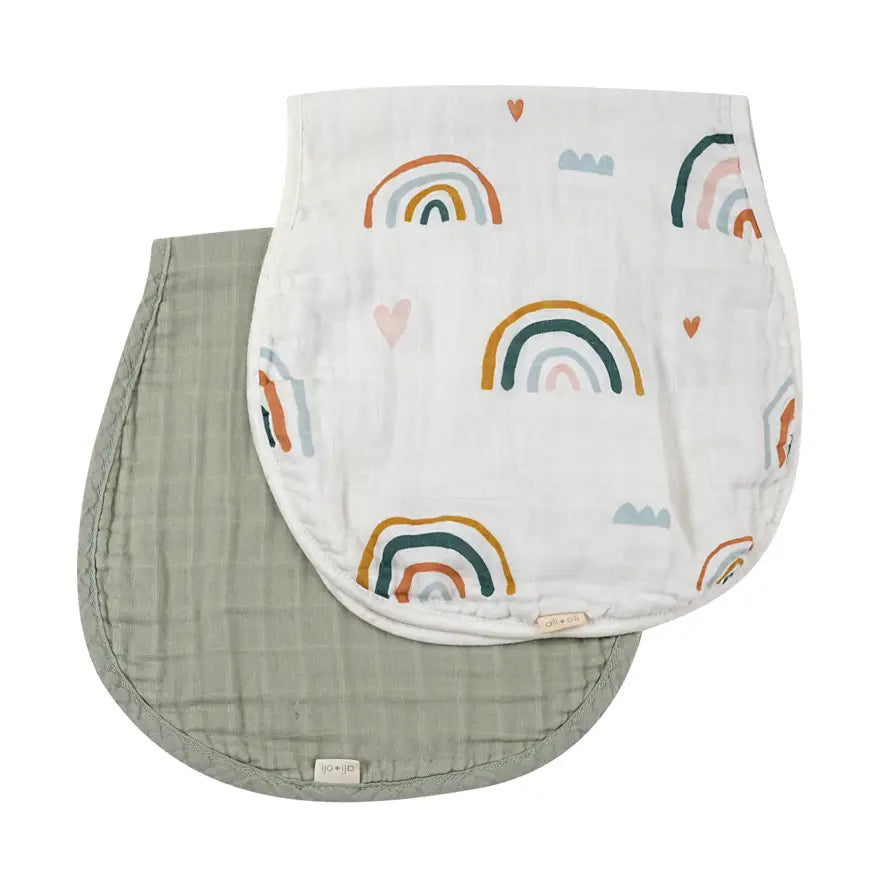 Bamboo Muslin Burp Cloth Set 2-Pack (Rainbow/Apple)