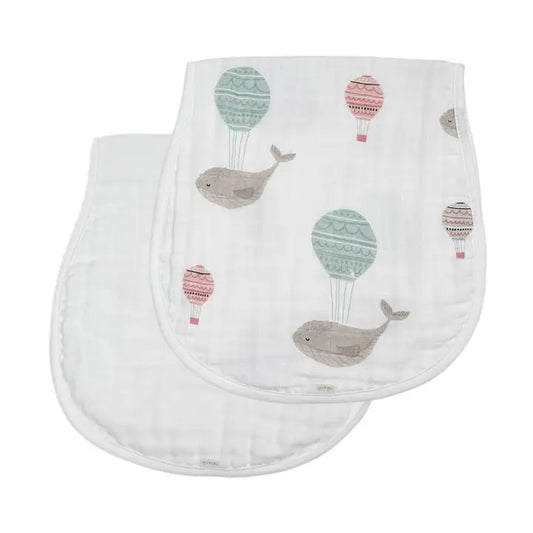 Bamboo Muslin Burp Cloth Set 2-Pack (Whale/White)