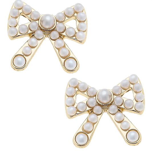Dawn Pearl Studded Bow Stud Earrings in Ivory