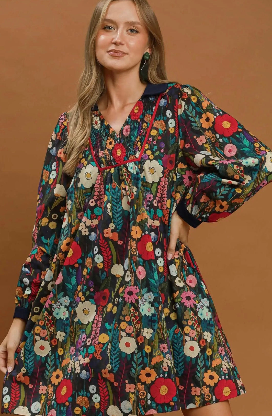 Floral v neck mini dress