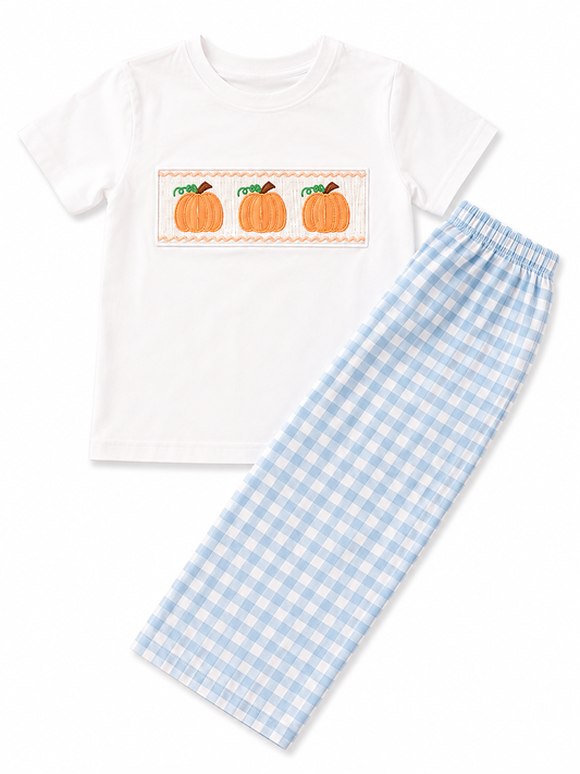 Blue plaid pumpkin set