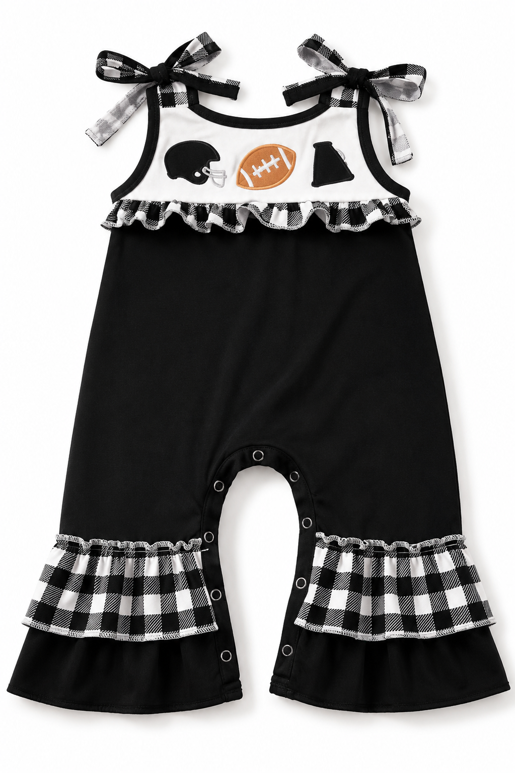 Black plaid football romper