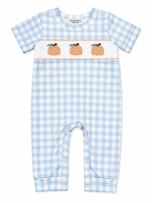 Light Blue Smocked Pumpkin Romper