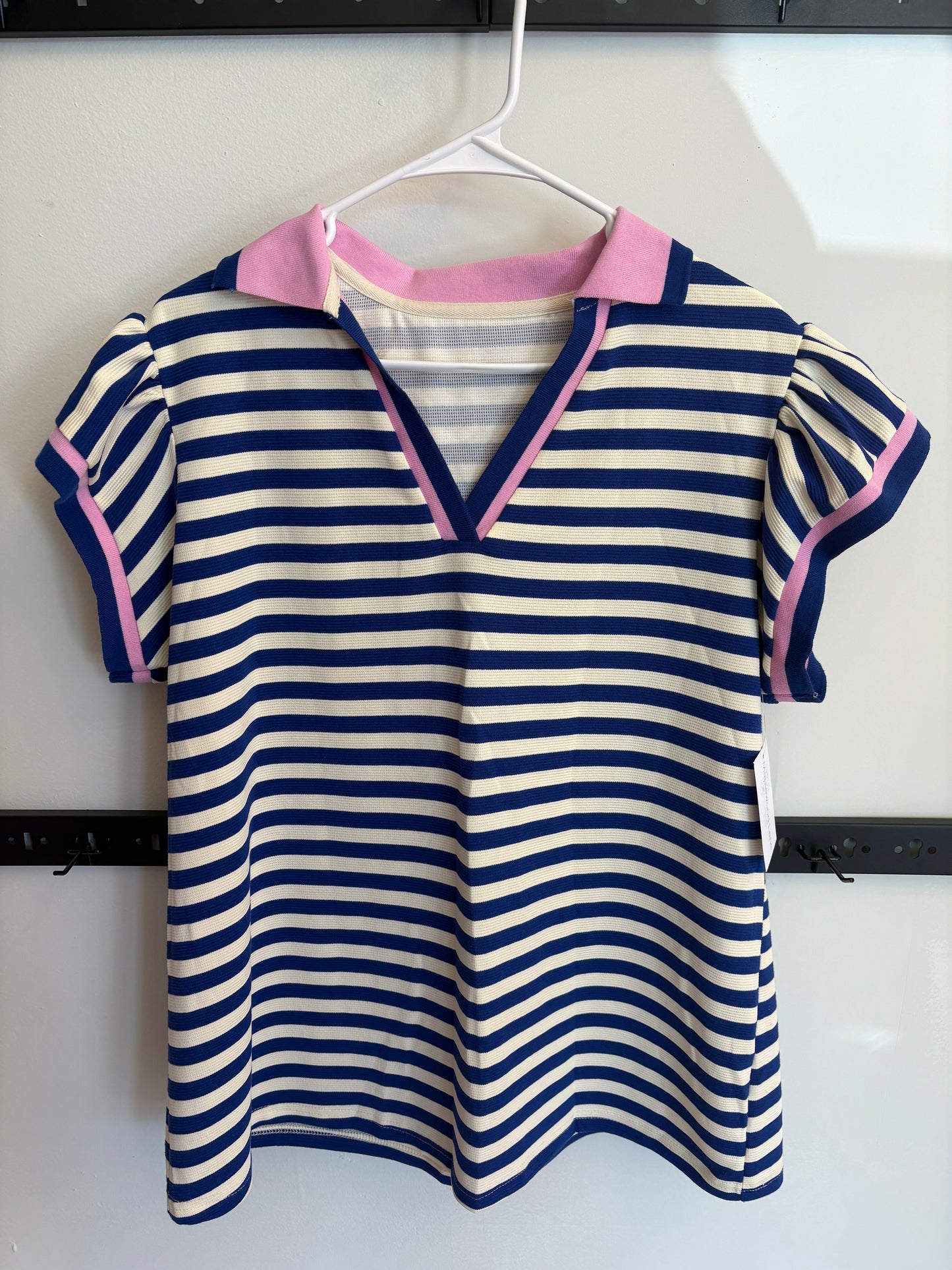 Blue Stripe Ruffle Sleeve