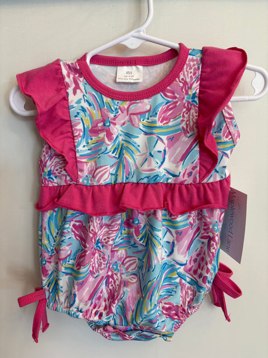 Blue & Pink Floral Ruffle Bubble