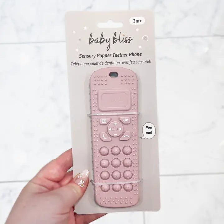 Sensory Popper Teether Phone - Dusty Pink