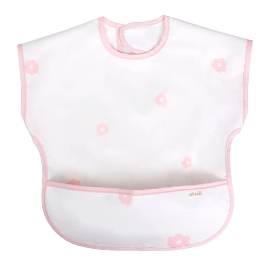 Smock Bib For Baby & Toddler Short Sleeve (Pink Flowers)