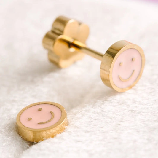Tiny Pink Smiley Studs