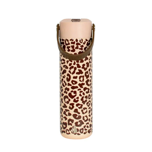 Leakproof Handle Water Bottle 24oz Beige Leopard