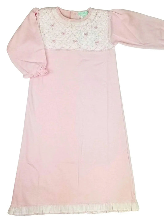 Bows Hand Smocked Baby Girls Pima Cotton Daygown