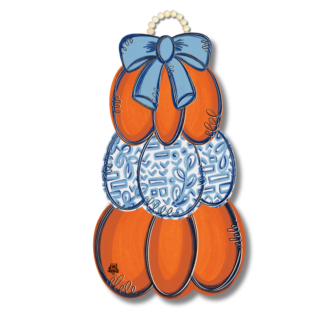 Blue and White Pumpkin Stack Door Hanger