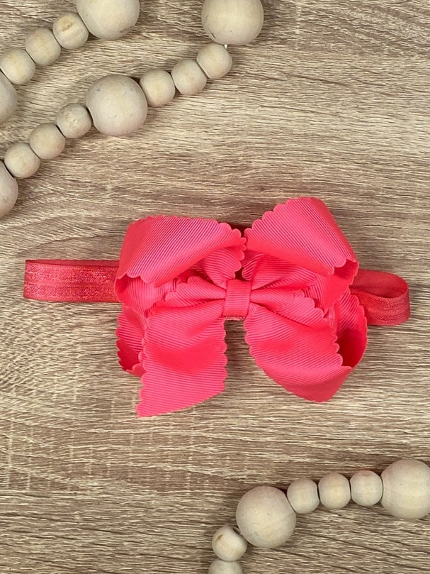 4.5" Classic Scalloped Hair Bow - Headband