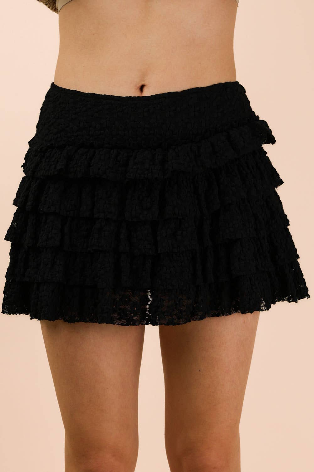 Ruffle Layered Lace Mini Skirt W/ Inner Shorts