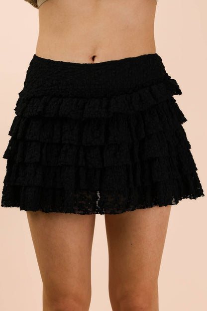 Ruffle Layered Lace Mini Skirt W/ Inner Shorts