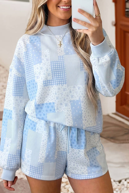 Patchwork Floral Two Piece Shorts Set