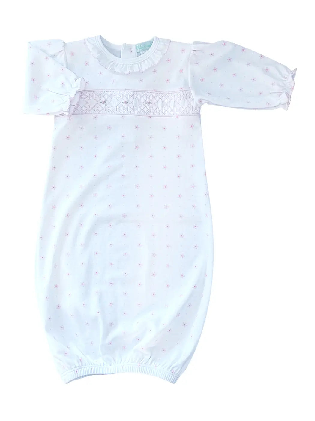Pink Flower Print Baby Pima Cotton Smocked Gown
